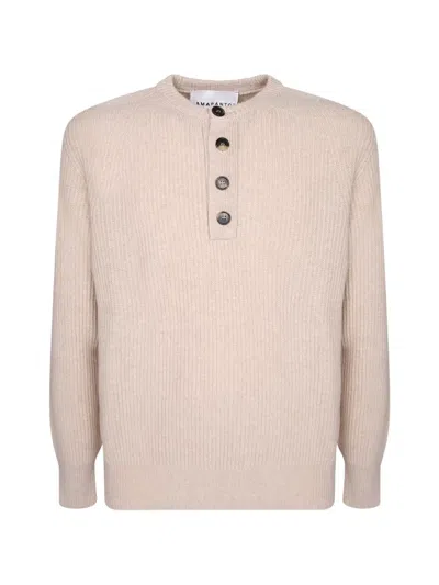 Amaranto Ribbed-knit Henley Sweater In Neutral
