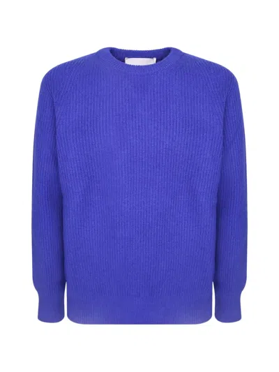 Amaranto Ribbed-knit Raglan-sleeve Sweater In Blue