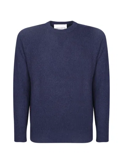 Amaranto Ribbed-knit Raglan-sleeve Sweater In Blue