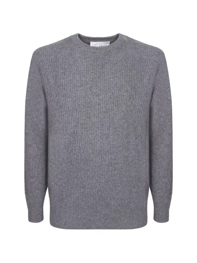 Amaranto Ribbed-knit Raglan-sleeve Sweater In Gray