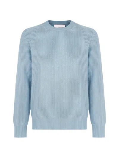 Amaranto Ribbed-knit Raglan-sleeved Sweater In Blue