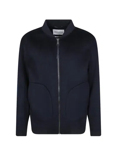 Amaranto Ribbed-trim Bomber Jacket In Blue