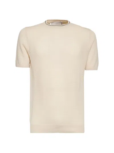 Amaranto Round-neck Openwork T-shirt In Neutral
