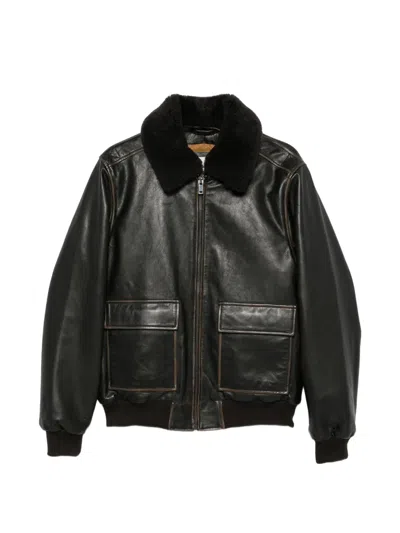 Amaranto Shearling-collar Leather Jacket In Black