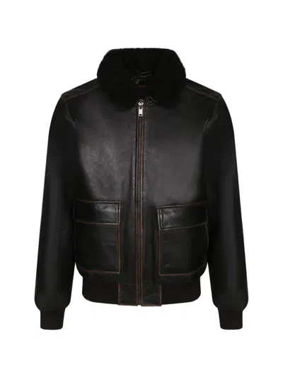 Amaranto Shearling-collar Leather Jacket In Black