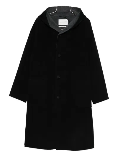 Amaranto Black Cashmere-wool Blend Coat With Notch Collar
