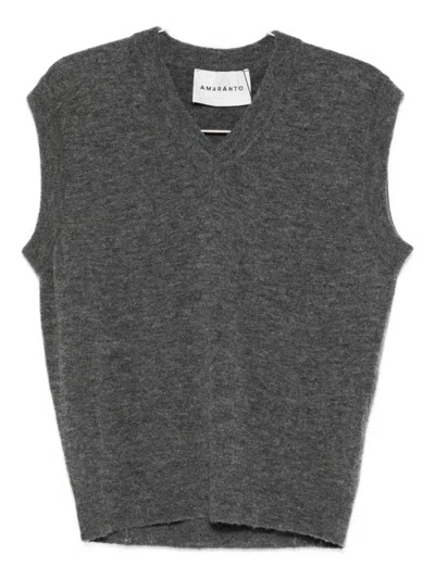 AMARANTO SLEEVELESS V-NECK SWEATER IN HEATHERED GRAY