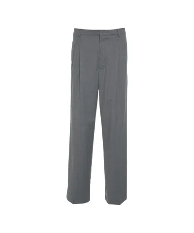 Amaranto Straight Leg Pleated Trousers With Hidden Zip Closure In Gray