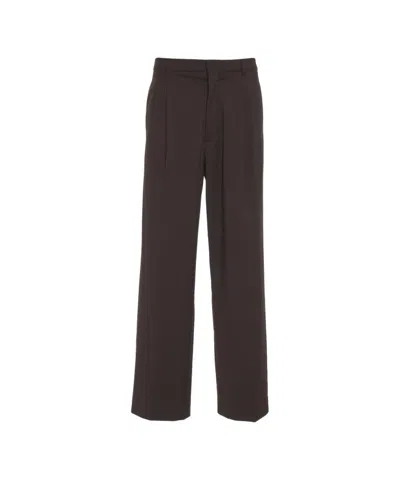Amaranto Straight Leg Trousers With Subtle Pleats And Classic Waistband In Brown