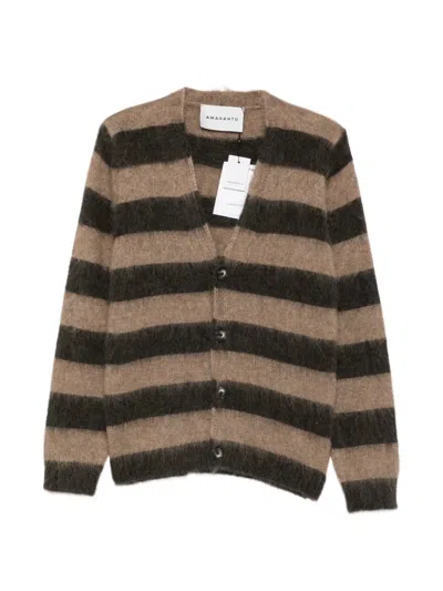 Amaranto Striped Brushed-knit Cardigan In Brown