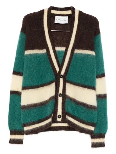 Amaranto Striped Cardigan In Green