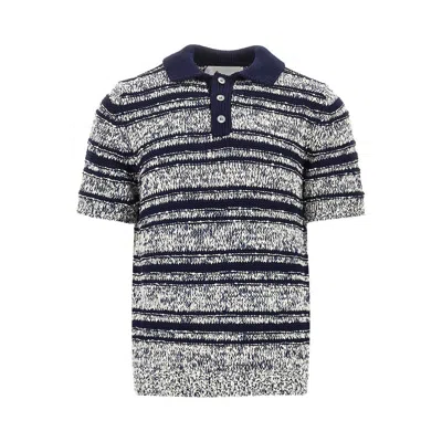 Amaranto Striped Mouliné Knitted Polo Shirt In Blue
