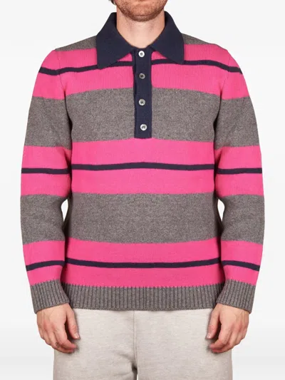 Amaranto Striped Polo-collar Sweater In Pink