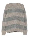 Amaranto Chunky Knit Gray Sweater With Horizontal Stripes In Gray
