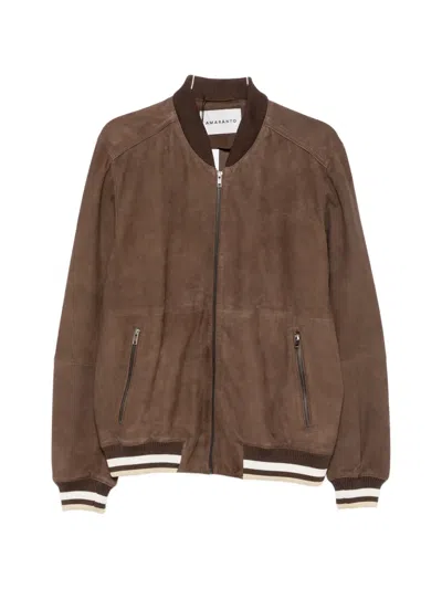 Amaranto Suede Striped-trim Jacket In Brown