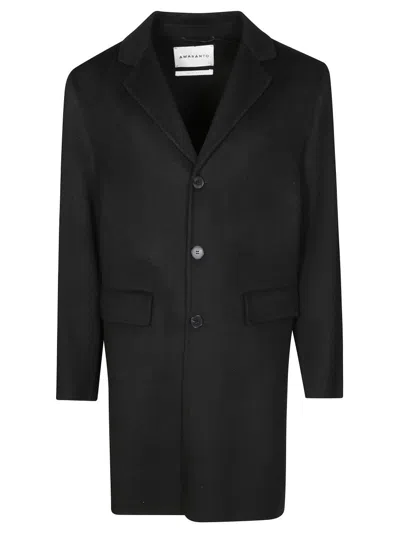 AMARANTO TAILORED BLACK OVERCOAT WITH NOTCHED LAPELS