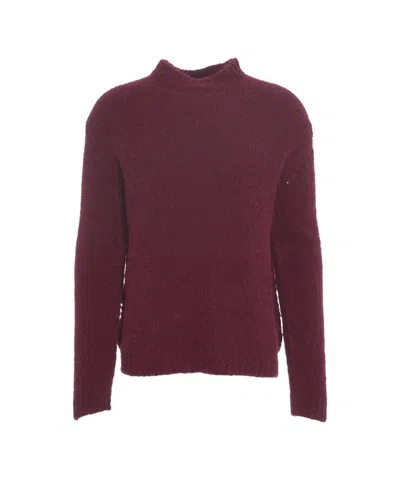 Amaranto Textured Knit Pullover With Modern High Collar In Burgundy