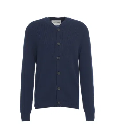 Amaranto Timeless Ribbed Cardigan With Classic Round Neck In Blue