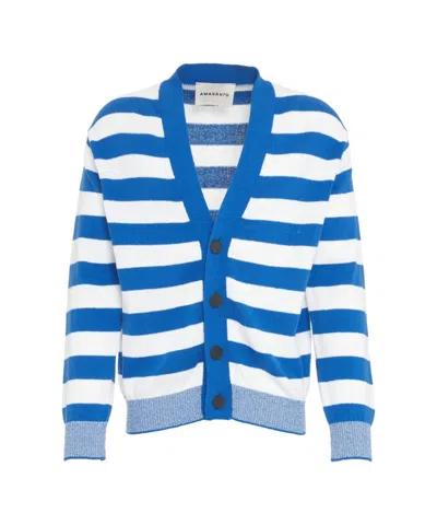 Amaranto V-neck Classic Striped Cardigan In Blue