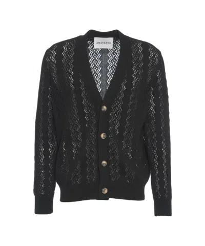 Amaranto V-neck Open Knit Cardigan In Black