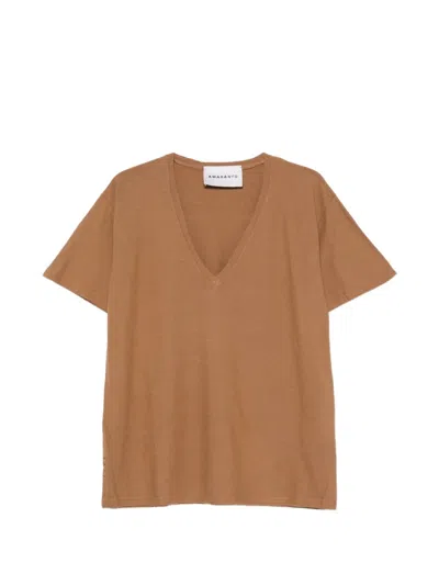 Amaranto V-neck Short-sleeve T-shirt In Brown
