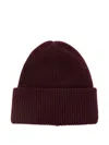 Amaranto Maroon Ribbed Beanie Hat In Burgundy