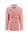 Amaranto Wool Blend Blazer With Logoed Label In Pink