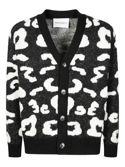 Amaranto Buttoned Cardigan With Letter Pattern Design In Black