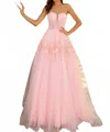 Amarra 3d Floral Corset A-line Tulle Ball Gown In Pink/yellow In Pink