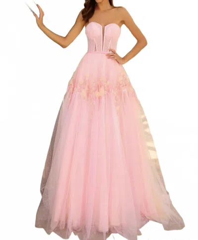 Amarra 3d Floral Corset A-line Tulle Ball Gown In Pink/yellow