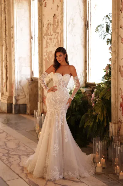 Amarra 44024 Long Bridal Gown Fitted Lace Wedding Dress In Nude