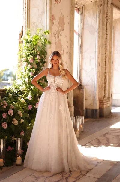 Amarra 44025 A Line Long Bridal Lace Wedding Dress In White