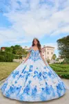 Amarra 54208 Long Ball Gown Floral Print Cape Quinceanera Dress In Multi