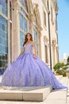 Amarra 54220 Floral Glitter Long Ball Gown Quinceanera Dress In Purple