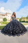Amarra 54222 Beaded A Line Long Ball Gown Glitter Quinceanera Dress In Black