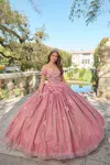 Amarra 54226 Long Ball Gown 3d Floral Detachable Bow Quinceanera Dress In Pink