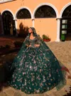 Amarra 54260 Quinceanera Dress Detachable Cape Long Ball Gown In Green