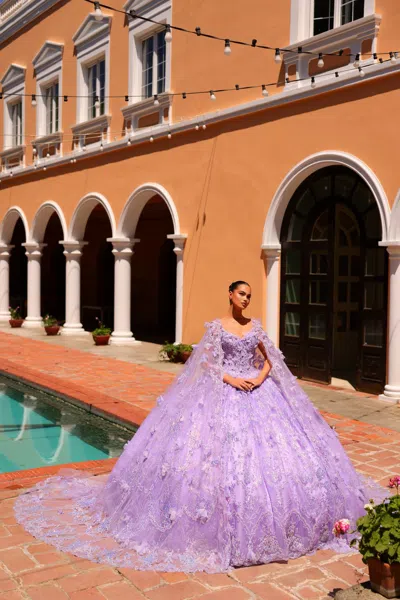 Amarra 54281 Long Quinceanera Dress Beaded 3d Floral Ball Gown In Purple