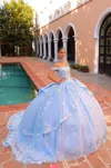 Amarra 54305 Long Ball Gown Sweet 16 Detachable Bow Quinceanera Dress In Blue