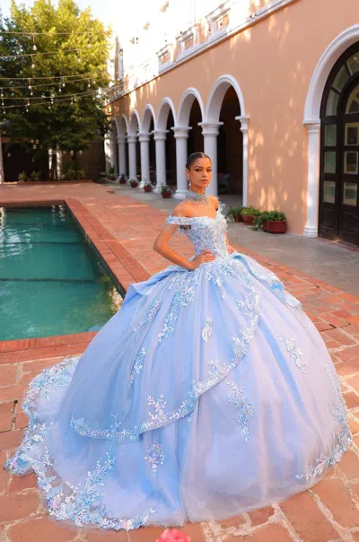 Amarra 54305 Long Ball Gown Sweet 16 Detachable Bow Quinceanera Dress In Blue