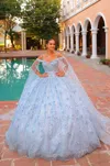 Amarra 54308 Long Ball Gown Cape Sleeve Quinceanera Dress In Purple