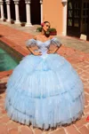 Amarra 54312 Glitter Ball Gown Sweet 16 Long Quinceanera Dress In Blue