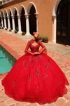 Amarra 54328 Long Lace Beaded A Line Ball Gown Quinceanera Dress In Red
