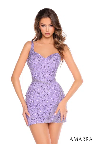 Amarra 88008 Short Fitted Sequin Bodycon Cocktail Dress In Purple