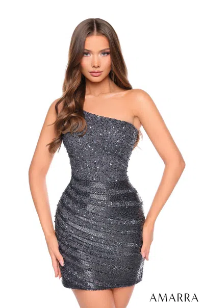 Amarra 88014 Short Fitted Homecoming Sequin Cocktail Dress In Gray