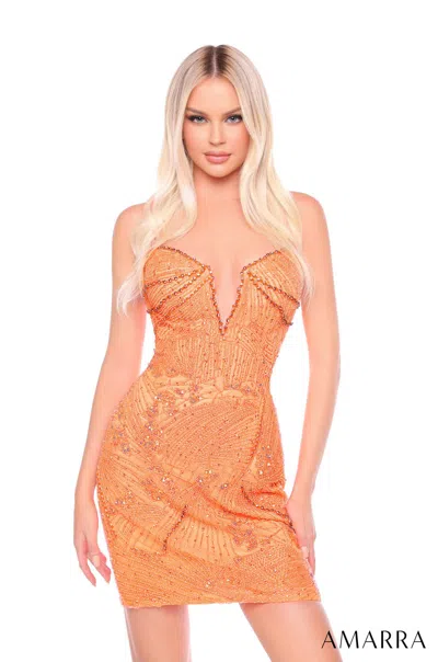 Amarra 88030 Fitted Homecoming Short Beaded Cocktail In Pink