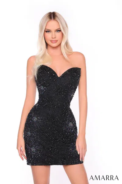 Amarra 88046 Short Homecoming Beaded Cocktail Dress In Black