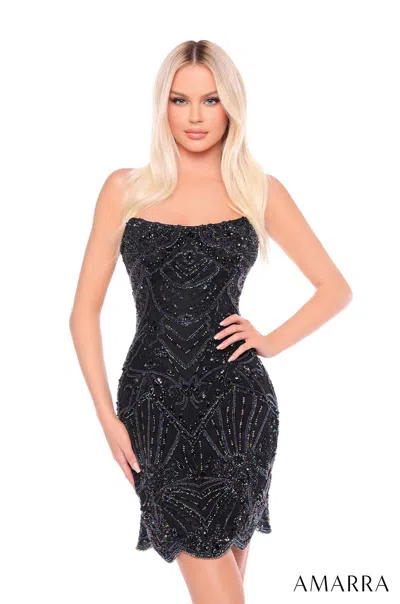 Amarra 88050 Homecoming Sequin Short Beaded Cocktail Dress In Black