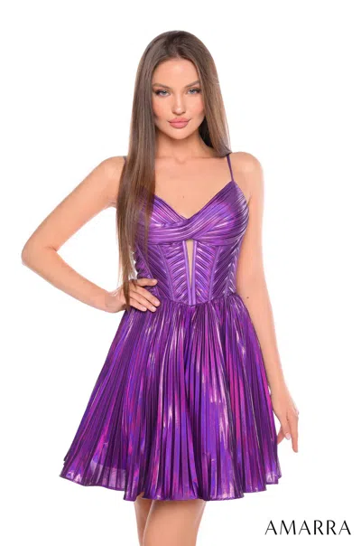 Amarra 88059 Homecoming Short Metallic A Line Cocktail Dress In Purple