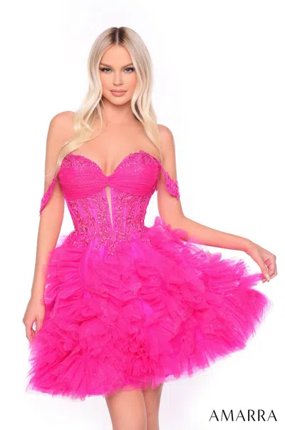Amarra 88064 Short Homecoming A Line Ruffled Cocktail Dress In Pink